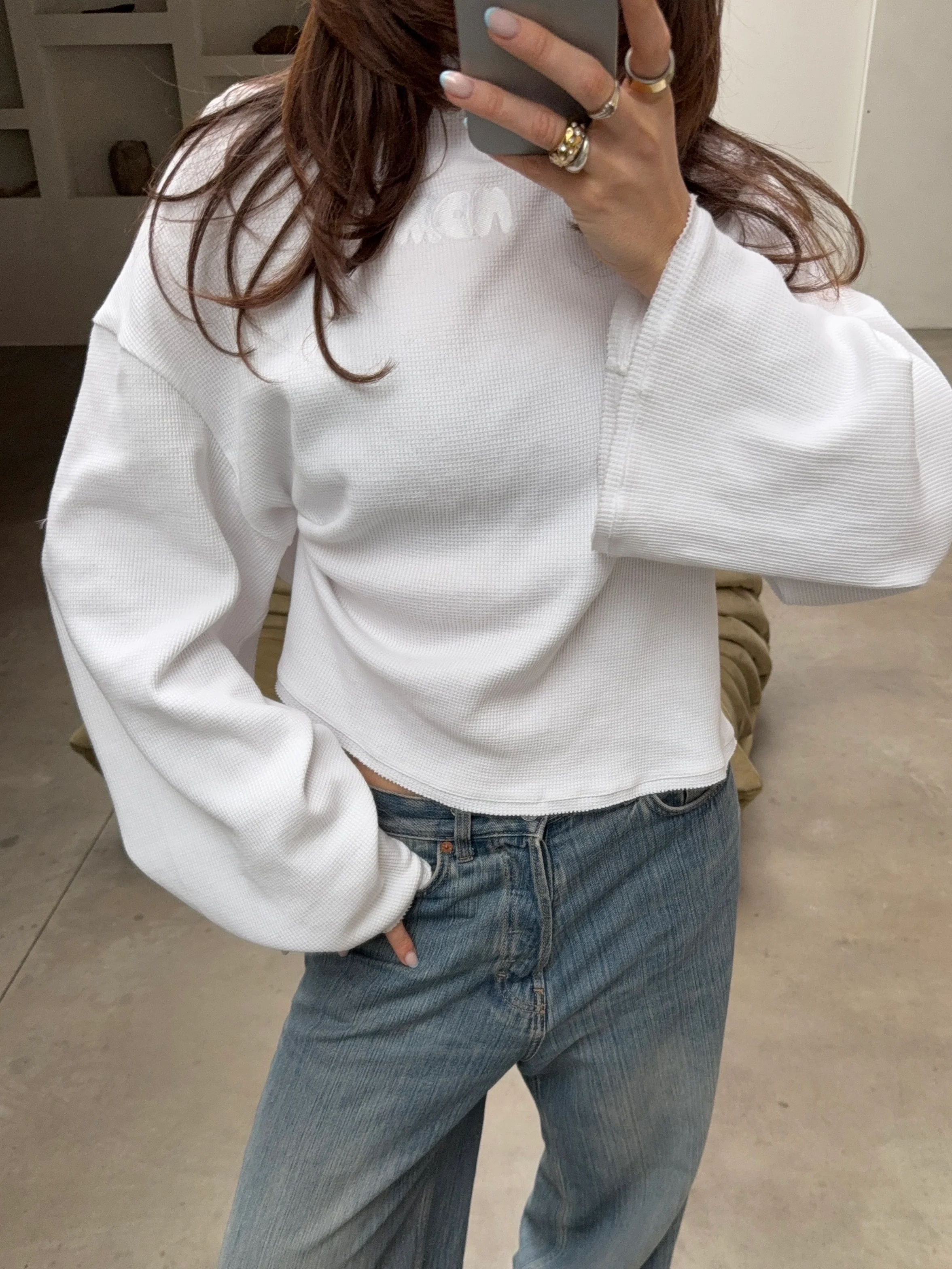 wide neck waffle longsleeve white - Image 6
