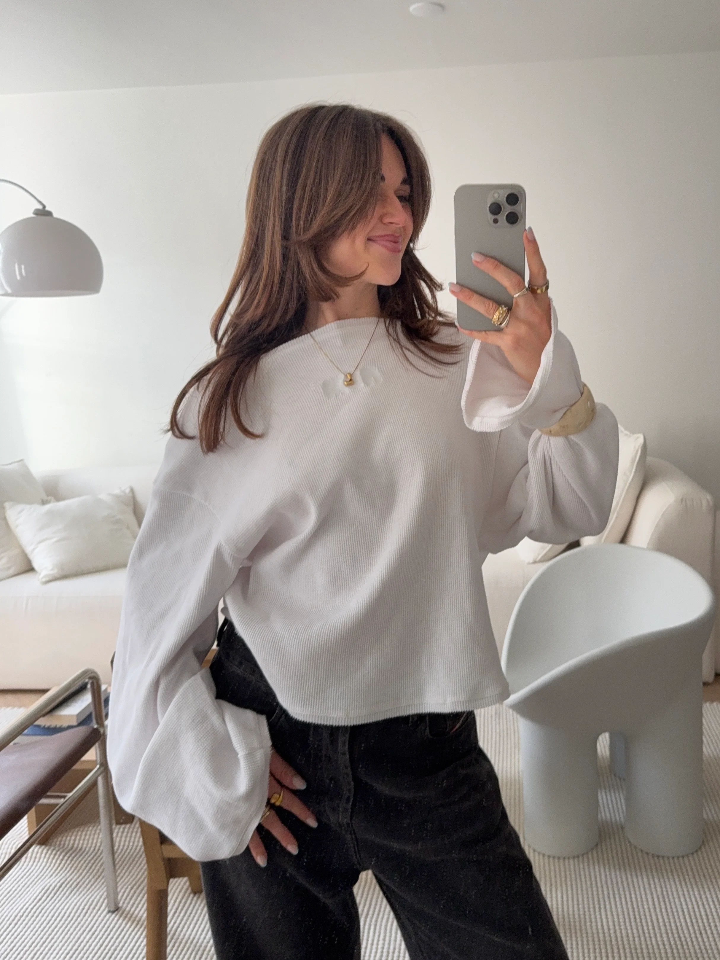 wide neck waffle longsleeve white - Image 8