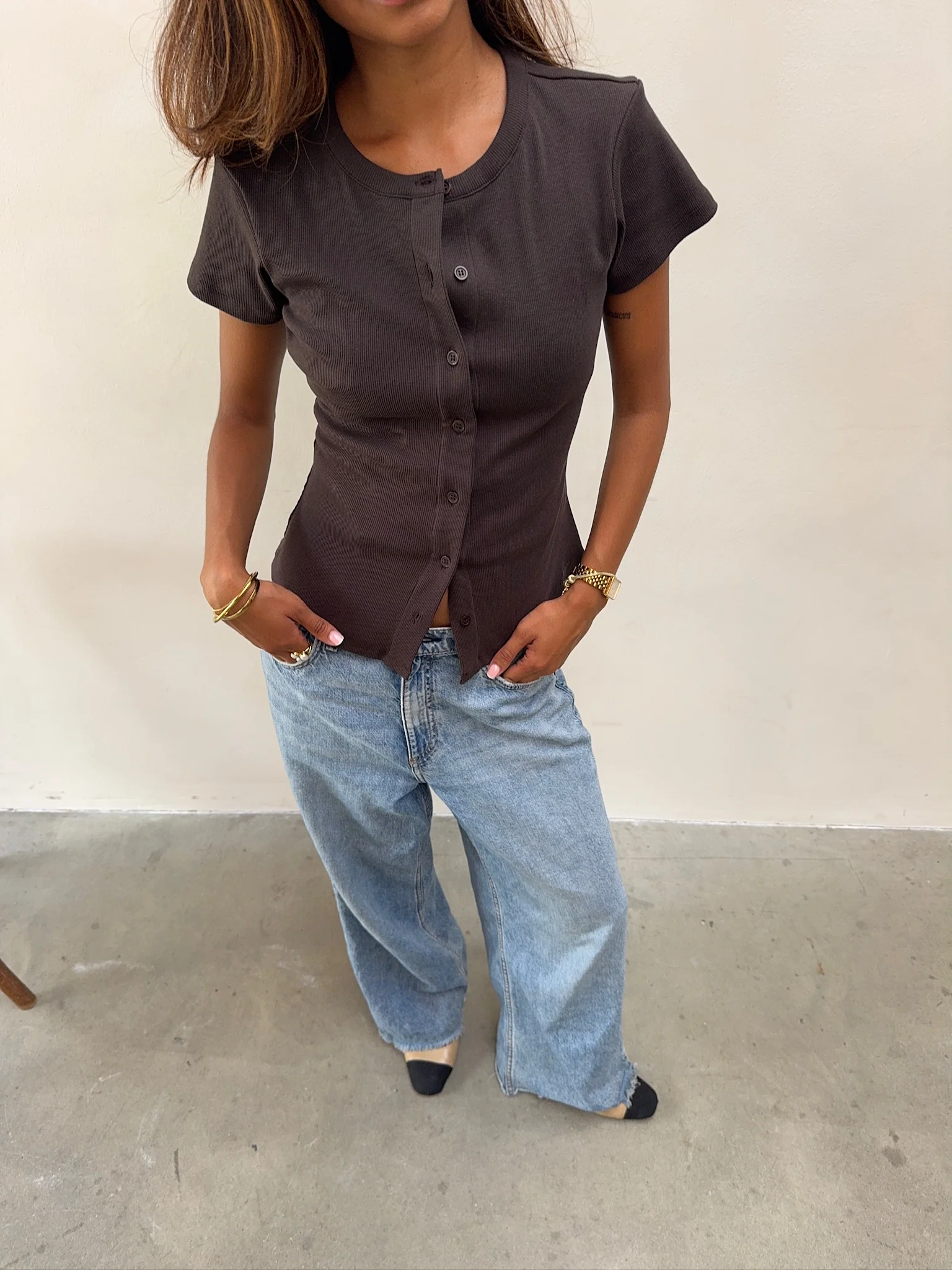 short sleeve cardigan chocolate - Image 3