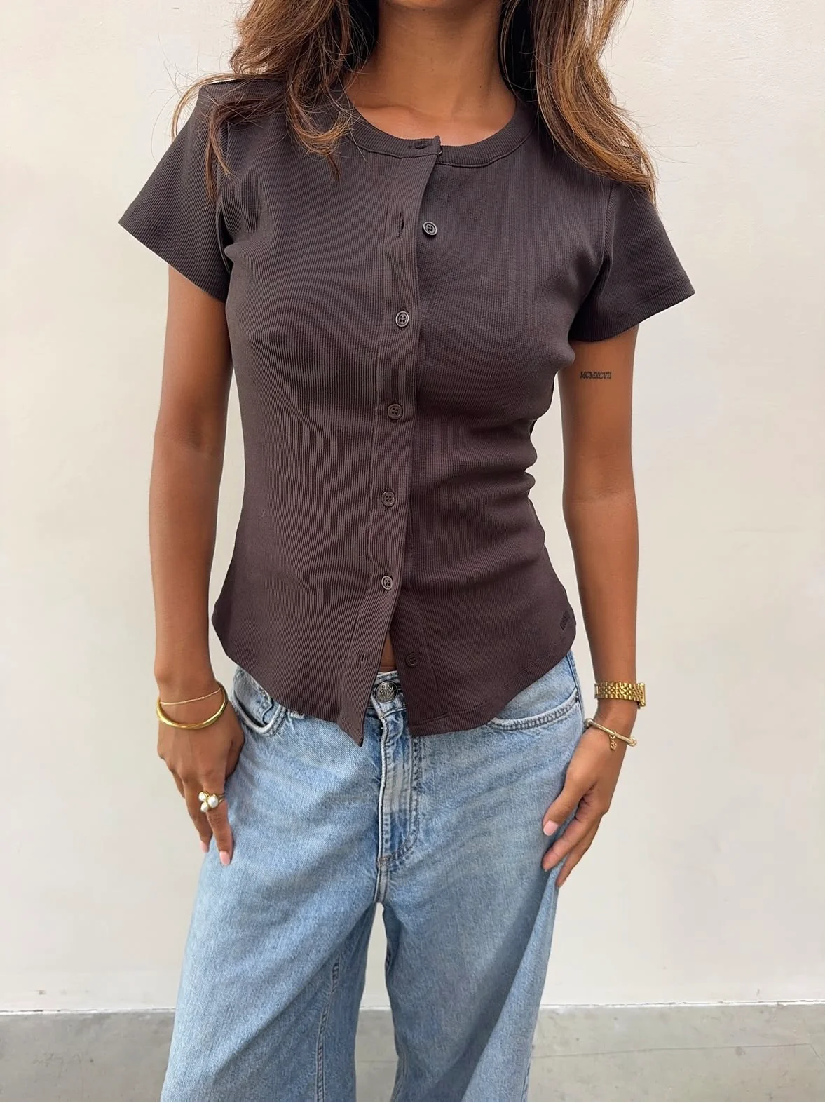 short sleeve cardigan chocolate - Image 5