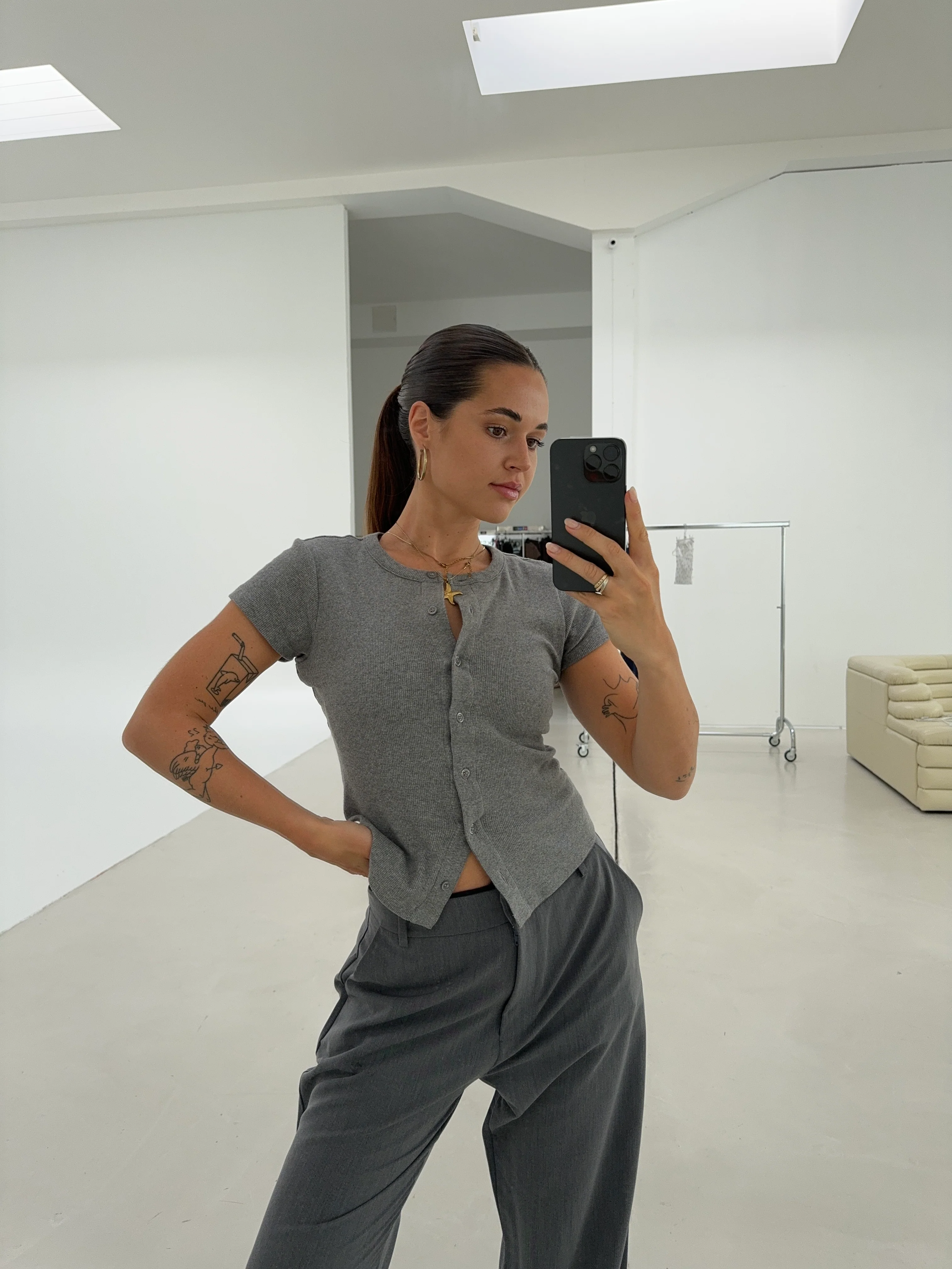 short sleeve cardigan mid grey melange - Image 11