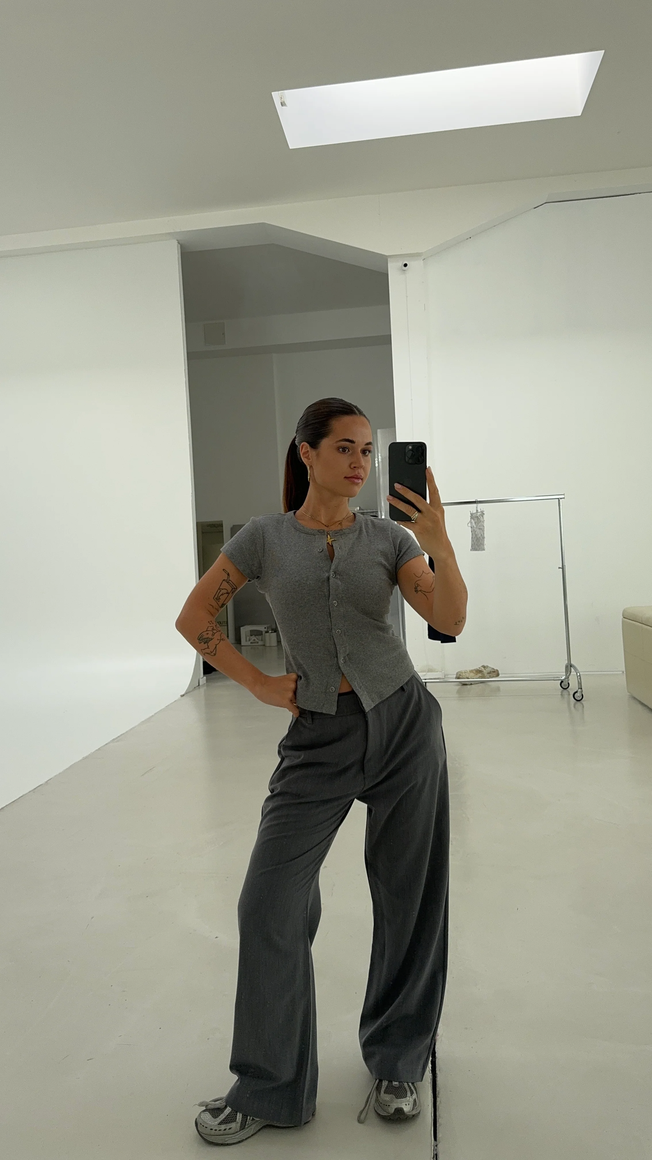 short sleeve cardigan mid grey melange - Image 9