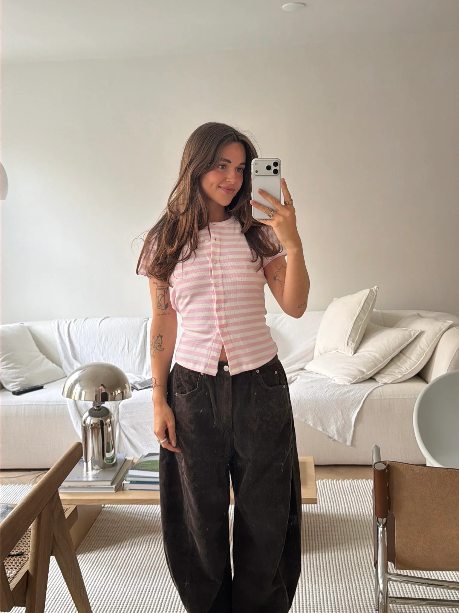 short sleeve cardigan white pink stripes - Image 3