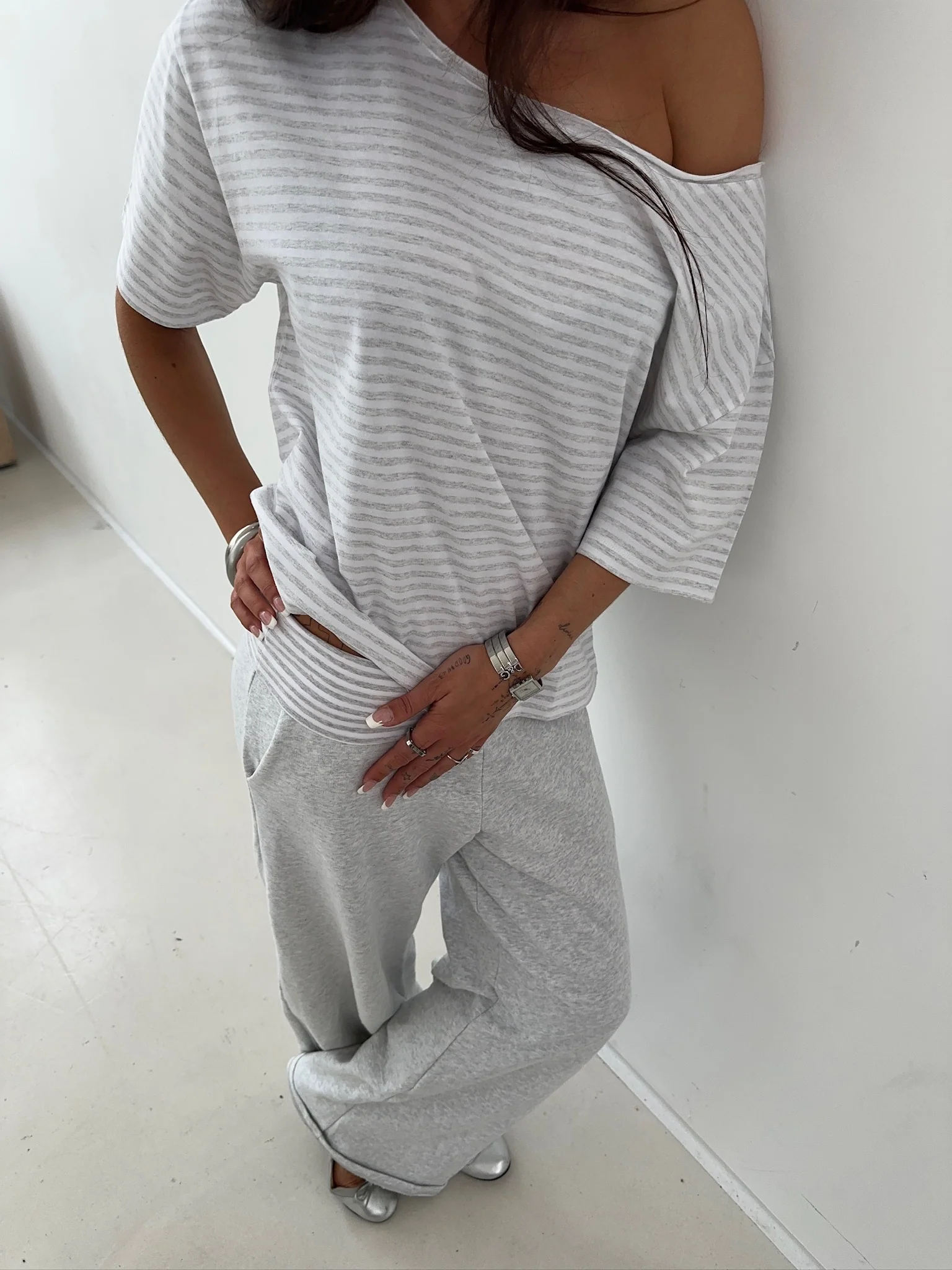 slouchy tee grey melange stripes - Image 3