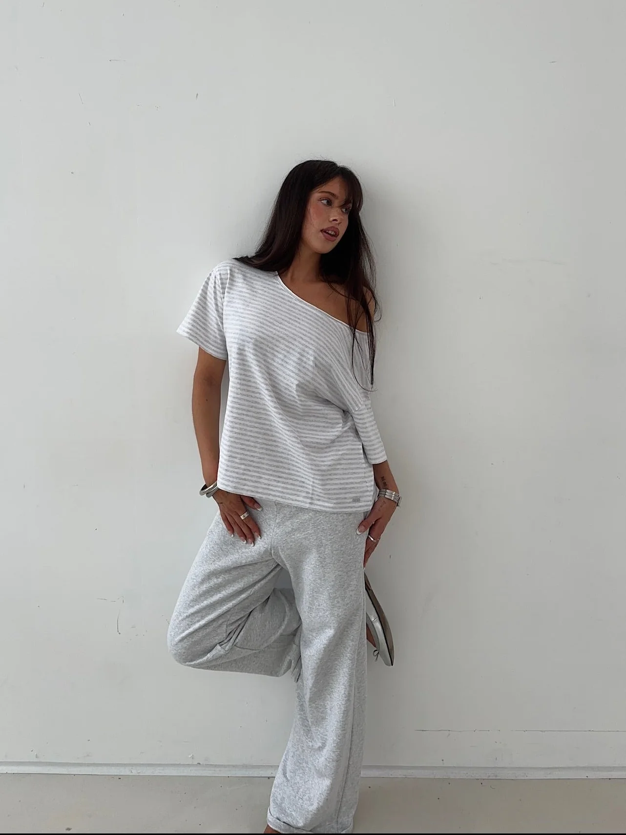 slouchy tee grey melange stripes - Image 10