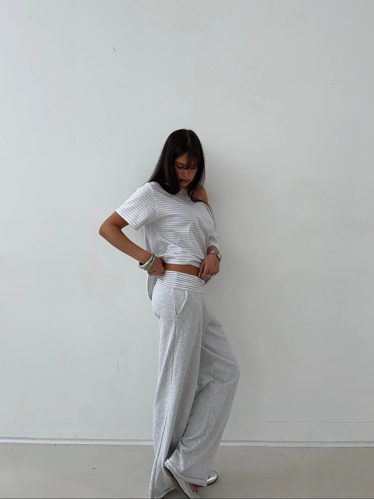 slouchy grey melange stripe set - Image 6