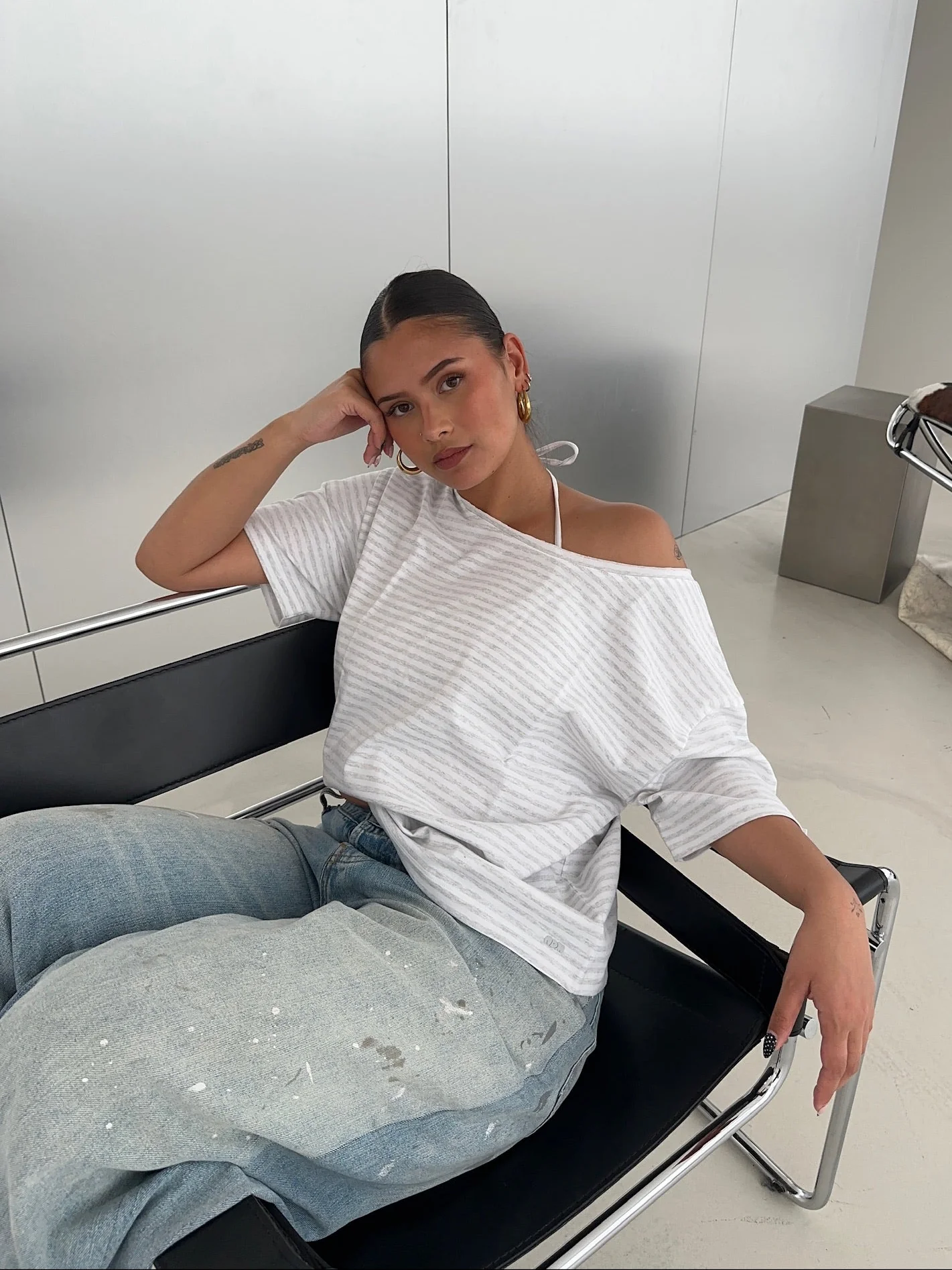 slouchy tee grey melange stripes - Image 9
