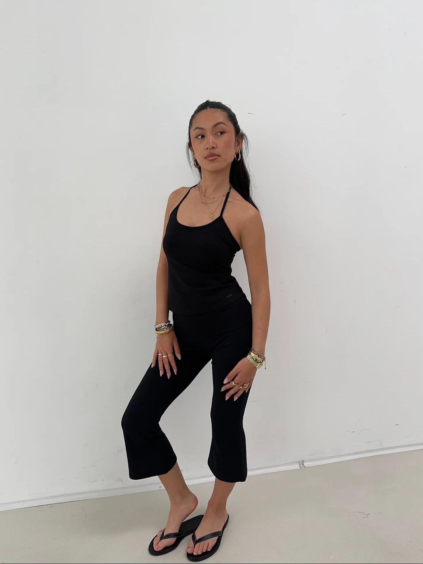 flared capri soft pants black - Image 12