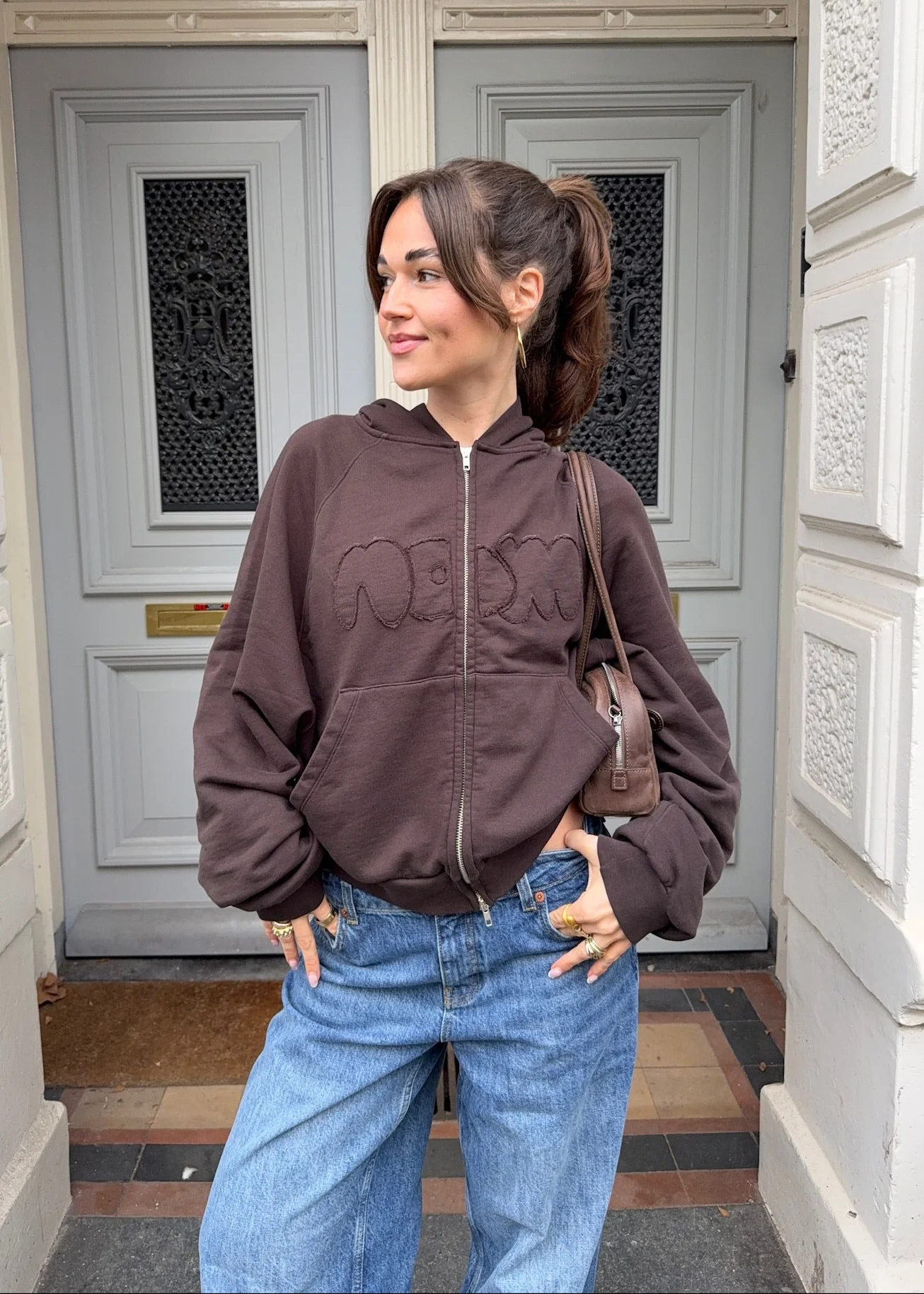 zip hoodie dark brown