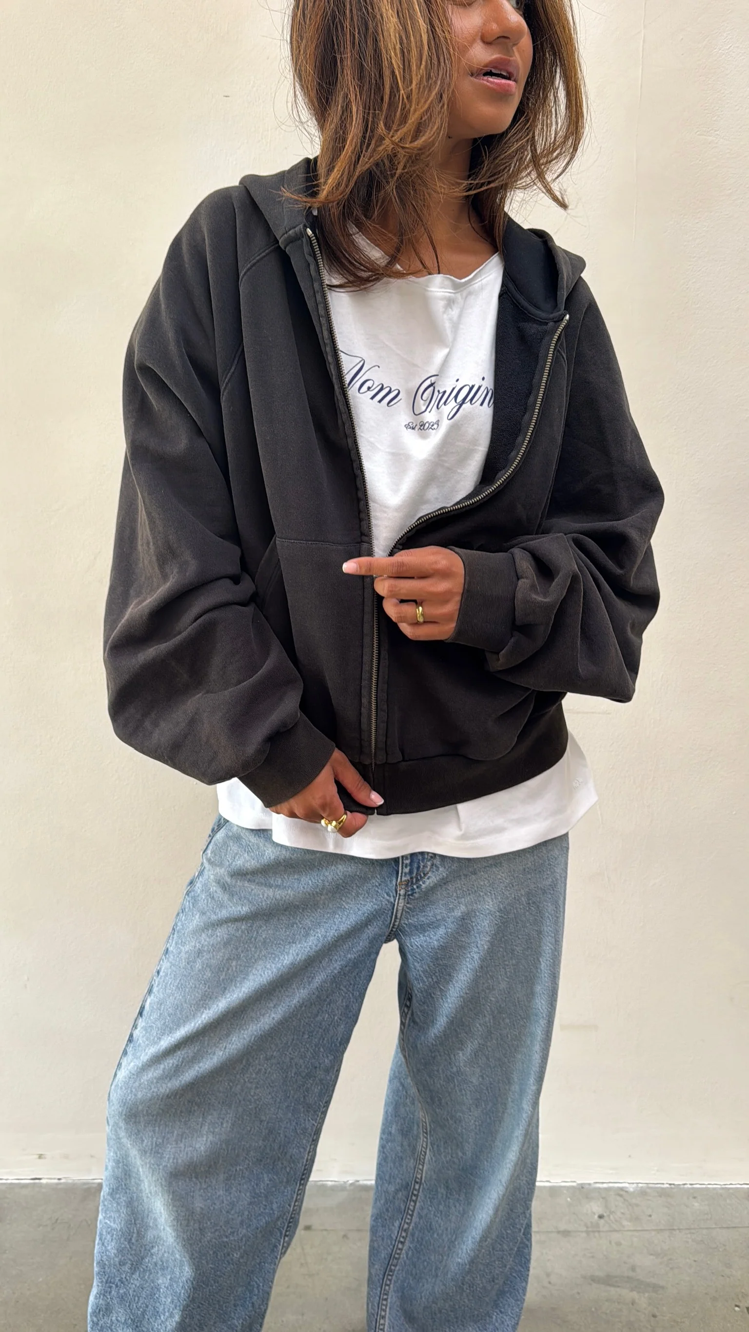 zip hoodie washed black - Image 7